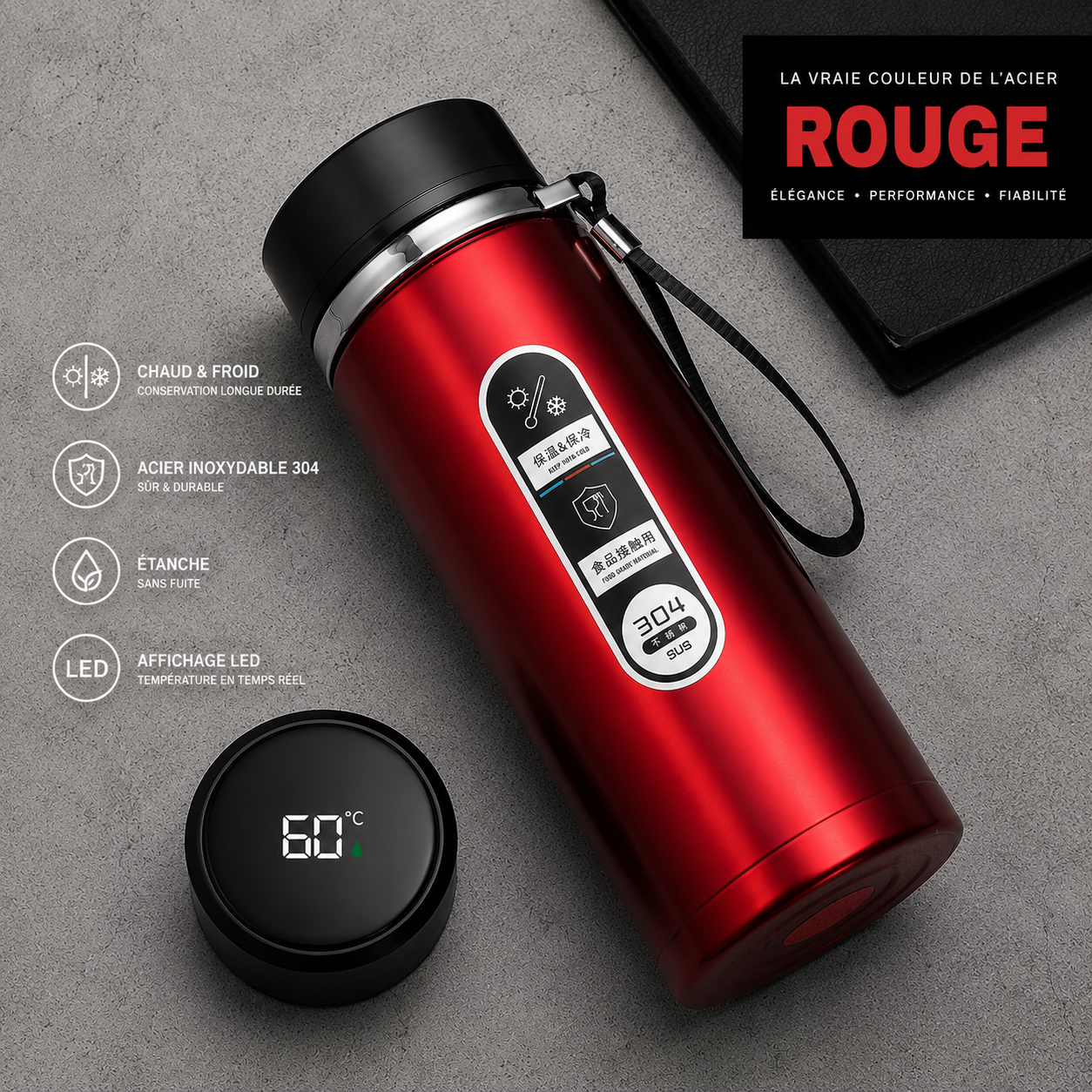 Bouteille Isotherme LED SoftAura 500ml-1L | Acier SUS304 Sous Vide