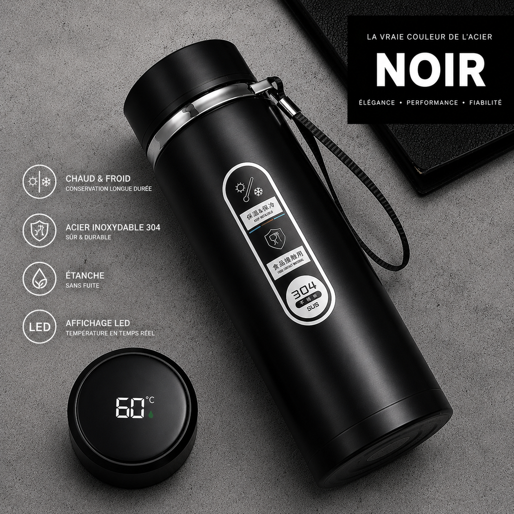Bouteille Isotherme LED SoftAura 500ml-1L | Acier SUS304 Sous Vide