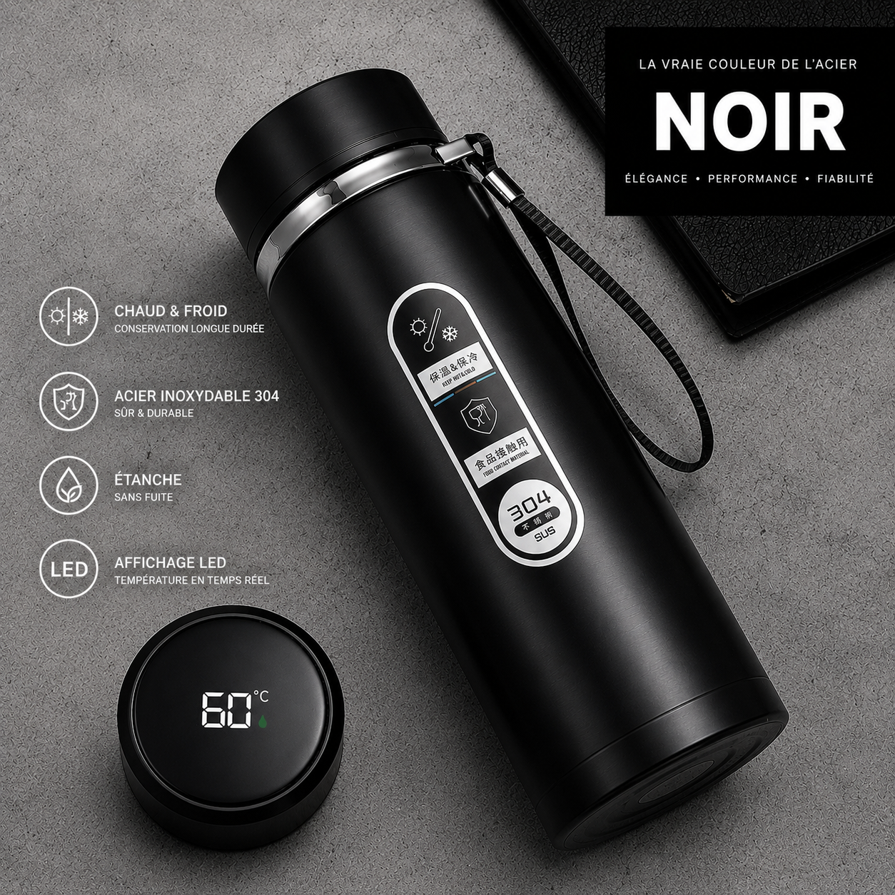Bouteille Isotherme LED SoftAura 500ml-1L | Acier SUS304 Sous Vide