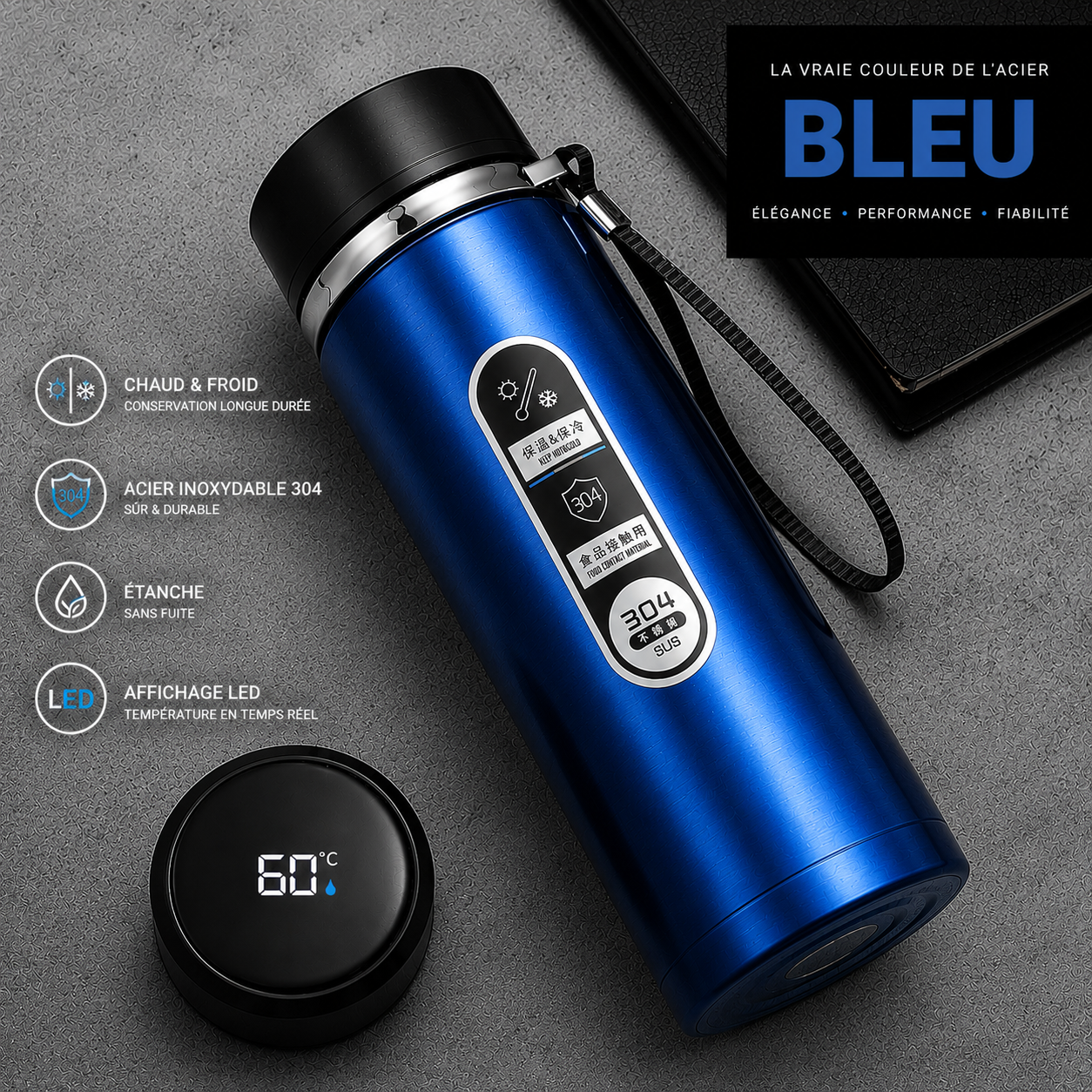 Bouteille Isotherme LED SoftAura 500ml-1L | Acier SUS304 Sous Vide
